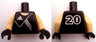 Torso Soccer Uniform Black Shirt with White Adidas Logo, Stripes and Number 20 on Back, Yellow Neck Pattern (Stickers) / Yellow Arms / Black Hands