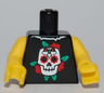 Torso Shirt with Torn Collar, White Skull, Red Flowers, and Green Leaves Pattern / Yellow Arms / Yellow Hands