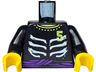 Torso Ninjago Skeleton Ribs White, Purple Waist Sash and Number 5 Pattern / Black Arms / Yellow Hands