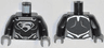 Torso Female Super Hero Costume with Muscles Outline, Faora Silver Chest Emblem, Oval Belt Buckle Pattern / Black Arms / Dark Bluish Gray Hands