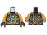 Torso Chima Black Scaled Armor with Gold Edges, Lime Diamonds and Blue Round Jewel (Chi) Pattern / Pearl Gold Arms / Black Hands