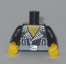 Torso Leather Jacket with Silver Studs and Buckle, Hairy Chest Pattern / Black Arms with Silver Studs Pattern / Yellow Hands