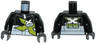 Torso Racing Jacket with Zipper and Lime, Silver and White 'XTREME' Pattern / Black Arms / Dark Bluish Gray Hands