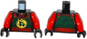 Torso Ninjago Female Dark Green Samurai Armor with Gold Phoenix and Red Sash Pattern / Red Arms / Black Hands