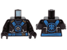 Torso Ninjago Blue and Gold Straps and Belt, Round Emblem, Weapons and Dark Blue Undershirt Pattern / Black Arms / Black Hands