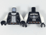 Torso Biker Vest, White Chest with Muscles Outline, Silver Chain, Belt with Skull Buckle, 'THE MAIN MAN' on Back Pattern / White Arms / Black Hands