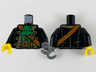 Torso Pirate Captain Jacket Open with Gold Trim over Green Shirt with Wide Neck Ruffle, Dark Orange Strap, Belt with Buckle Pattern / Black Arms / Dark Bluish Gray Hook Left / Yellow Hand Right