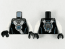 Torso Tunic with White Hems, Silver Neck and Ninjago Logogram 'Ice' in Metallic Light Blue Circle Pattern / White Arms / Black Hands