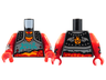 Torso Spiked Shoulder Pads with Silver Chain over Dark Bluish Gray Tattered Shirt with Dark Turquoise Shapes, Red Neck and Stomach with Orange Scales Pattern / Red Arms with Orange Scales and Black Flames Pattern / Red Hands