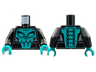 Torso Motorcycle Jacket, Dark Turquoise Skull on Front, Spine on Back Pattern / Black Arms / Dark Turquoise Hands