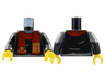 Torso Sweater, Dark Red Scarf with Gold Chinese Circles Pattern / Black Arms / Yellow Hands