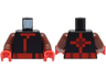 Torso Pixelated Ninja Tunic with Red and Dark Red Hems and Sash, Cross on Back Pattern / Reddish Brown Arms / Red Hands