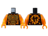 Torso Orange and Gold Energy, Ninjago Logogram Letter C, Red Rimmed Lava Stone Spots Pattern / Trans-Orange Arms / Orange Hands