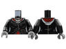 Torso Female Jacket with Silver Lines and Necklace, Light Nougat Neck, Red Shirt Pattern / Black Arms / Dark Bluish Gray Hands