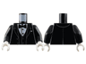 Torso Tuxedo Jacket Open with Dark Bluish Gray Outlined Lapels over Vest and White Shirt with Silver Buttons, Bow Tie, Pocket Square Pattern / Black Arms / White Hands