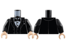 Torso Tuxedo Jacket Open with Dark Bluish Gray Outlined Lapels over Vest and White Shirt with Silver Buttons, Bow Tie, Pocket Square Pattern / Black Arms / Light Nougat Hands