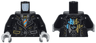 Torso Suit with Gold and Silver Trim, Pockets, and Dots, Dark Azure and Orange Striped Tie, and Helmet Logo Pattern / Black Arms / Light Bluish Gray Hands