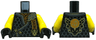 Torso Tunic with Dark Bluish Gray Hems, Gold Trim, Dark Orange Shirt, Ninjago Logogram 'MOE', Letter C on Back Pattern / Yellow Arms / Black Hands