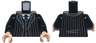 Torso Suit Jacket Open with Dark Bluish Gray Pinstripes over Vest with Buttons and White Shirt, Dark Blue Tie Pattern / Black Arms / Light Nougat Hands