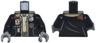 Torso Jacket with Buttons and Badges over Dark Tan Open Shirt and Tan Shirt Pattern / Black Arms / Dark Bluish Gray Hands