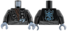 Torso Robe with Monster Faces on Hem over Dark Brown Tattered Layered Shirt, Shoulder Wrap with Silver Diamond and Metallic Light Blue Claws, Dark Bluish Gray Waist Sash, Stylized Scorpion Logo on Back Pattern / Black Arms / Sand Blue Hands