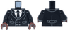 Torso Suit Jacket Double Breasted with Pockets and Dark Bluish Gray Buttons over White Shirt with Collar and Tie Pattern / Black Arms / Reddish Brown Hands
