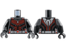 Torso Super Hero Costume with Dark Red Mesh, Silver Armor, Belt with Round Buckle, Red Trim, Dark Bluish Gray Lines Pattern / Black Arms / Black Hands