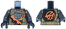 Torso Tunic with Orange Trim, Dark Silver Armor, Dark Tan Strap, Gold Clasp and Charm with Ninjago Logogram Letter C Pattern / Pearl Dark Gray Arms / Black Hands
