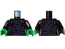 Torso Female Dress Top with Dark Purple Spots and Silver Wavy Lines Pattern / Black Arms / Bright Green Hands