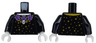 Torso La Catrina Dress with Medium Lavender Roses, White Skull, Gold Trim, Leaves, Stars and Dots over Skeleton Torso Pattern (BAM) / Black Arms / White Hands
