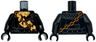 Torso Leather Jacket with Silver Stitching, Spikes, and Zipper, Chain with Orange and Bright Light Yellow Flames Pattern / Black Arms / Black Hands