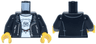 Torso Leather Jacket Open with Pockets and Silver Zipper, White Shirt with Bulldog Head with Dark Red Spiked Collar Pattern / Black Arms / Yellow Hands
