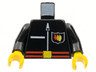 Torso Fire Uniform Shirt with Flame Badge Logo, Pocket, and White Zipper, Red Belt with Yellow Buckle Pattern / Black Arms / Yellow Hands