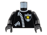 Torso Police Leather Jacket with Thick White Zippers and Badge with Yellow Star Pattern / Black Arms / Black Hands