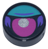 Tile, Round 1 x 1 with Magenta Eye with Silver Pupil, Dark Turquoise Eyelid, and Dark Purple Fur Pattern