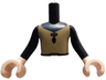Torso Mini Doll Boy Dark Tan Vest with Clasp and Belt with Gold Buckle Pattern, Light Nougat Arms with Hands with Black Long Sleeves
