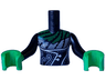 Torso Mini Doll Girl Dress Top with Light Bluish Gray Breast Inset and Filigree and Dark Green Collar Pattern, Bright Green Arms with Hands with Black Long Sleeves