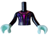 Torso Mini Doll Woman Dress with Dark Purple Vines and Metallic Pink Stripes and Collar over Magenta Top Pattern, Light Aqua Arms with Hands with Black Long Sleeves