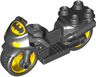 Duplo Motorcycle with Rubber Wheels, Dark Bluish Gray Handlebars, Headlights and Batman Logo Pattern