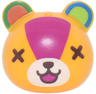 Minifigure, Head, Modified Squirrel / Cub with Ears with Molded Lime Auricles and Printed White Nose, Dark Brown X Eyes and Nose, Magenta Face and Mouth, and Blue, Green and Reddish Orange Ears Pattern