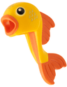 Minifigure, Headgear Head Cover, Costume Goldfish, Molded Orange Lips, Tail and Fin, Printed Black Pupils and Gold Scales Pattern
