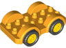 Duplo Car Base 2 x 6 with Black Tires and Yellow Wheels on Fixed Axles