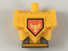Torso, Modified Oversized with Armor with Pin Holes with Dark Bluish Gray Midriff with Circuitry and Yellow Bull Head on Orange Shield Pattern