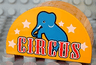 Duplo, Brick 2 x 4 x 2 Slope Curved Double with Red 'CIRCUS', White Stars, and Elephant Pattern
