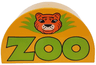 Duplo, Brick 2 x 4 x 2 Slope Curved Double with Lime 'ZOO' and Orange Tiger Head Pattern