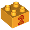 Duplo, Brick 2 x 2 with Number 2 Orange Pattern
