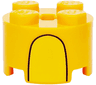 Brick, Round 2 x 2 with Axle Hole with Yellow Stripe and Curved Black Line Pattern