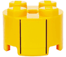 Brick, Round 2 x 2 with Axle Hole with Yellow Stripe and Black Lines Pattern