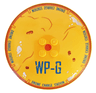 Dish 8 x 8 Inverted (Radar) with Dark Blue 'WP-G' and 'DRONE CHARGE STATION', Dark Orange Rim, Dirt, and Rust Spots Pattern