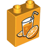 Duplo, Brick 1 x 2 x 2 with Oranges and Glass of Orange Juice with Straw and Bubbles Pattern
